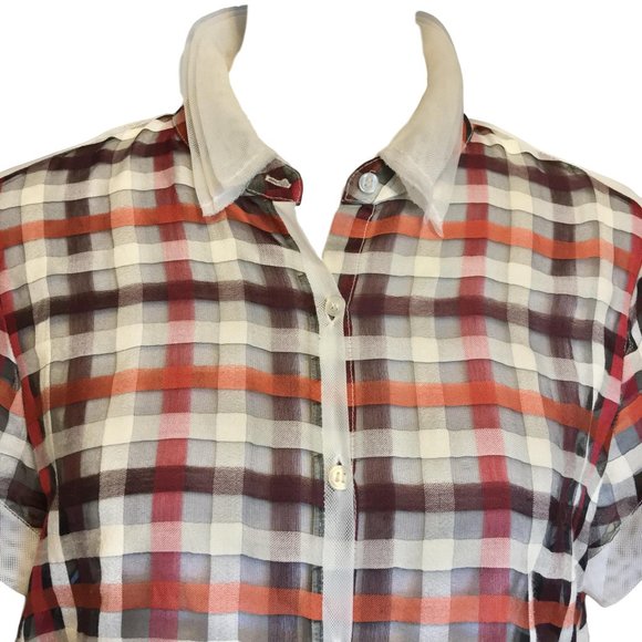 Foundrae Sheer Plaid Top - Size 8 - Picture 3 of 5